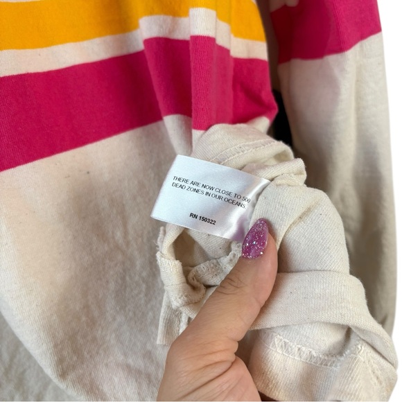 NOAH PITCH PRACTICE POLO IVORY PINK STRIPE RELAXED POLO SHIRT LONG SLEEVE MEDIUM - Picture 10 of 11